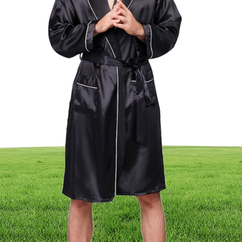 Men Black Lounge Sleepwear Faux Silk Nightwear For Men Comfort Silky Bathrobes Noble Dressing gown Men039s Sleep Robes Plus siz1458939