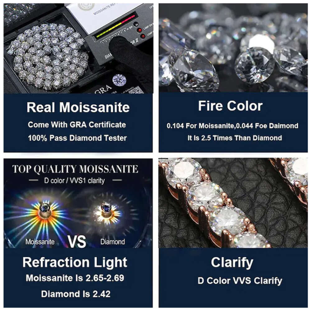 Hip Hop Jewelry Moissanite Necklace Men d Color Vvs Moissanite Chain Men Gold Plated Cuban Mossanite Link Cuban Moissanite Chain