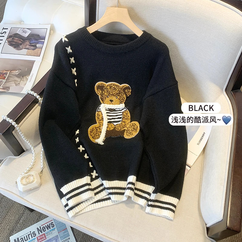 Cute teddy bear embroidered knit restores the ancient style of autumn winter and winter in 2023 making it a casual round shirt sweater 240110 - view 6