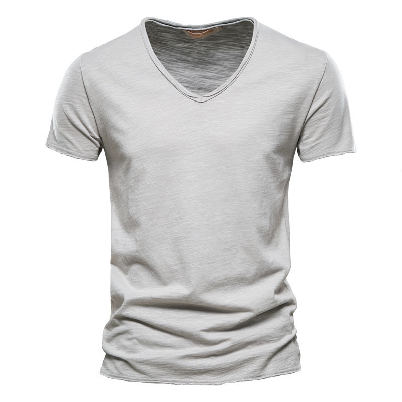 Summer 100% Cotton Soild T Shirt Men V-Neck Short Sleeve Casual Mens T-Shirts Soft Feel High Quality Male Tops Tees 210809