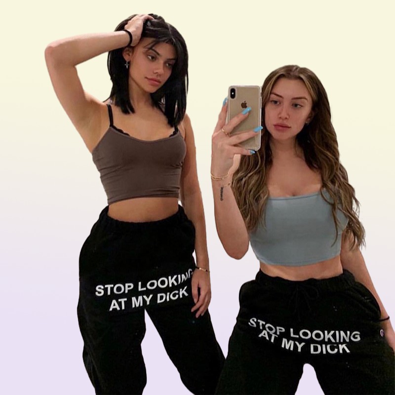 Summer Joggers Women Pants Letter Stop Looking At My Dick Sweatpants Hip Hop Black High Waist Jogging Pants Trousers Women