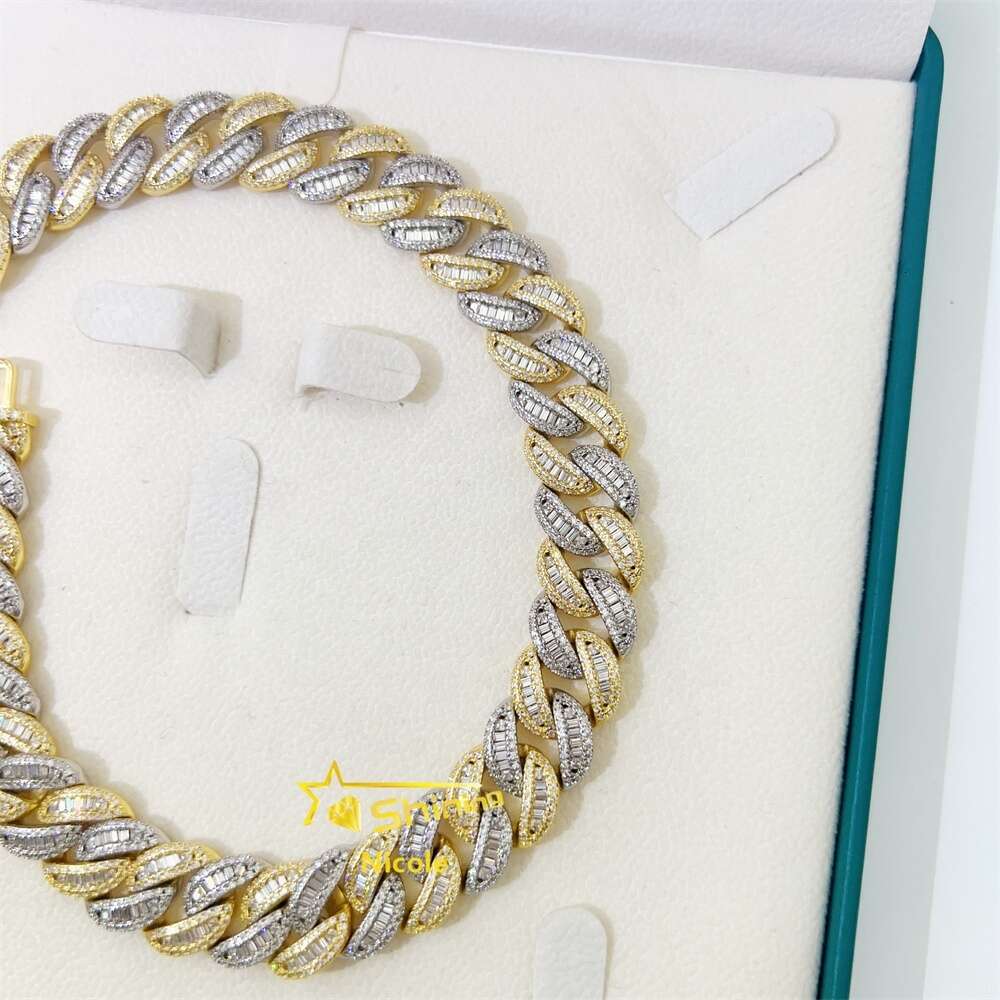 Custom Iced Out Jewelry 15mm Width 2 Tones Gold Plated S925 Gra Moissanite Miami Cuban Link Chain