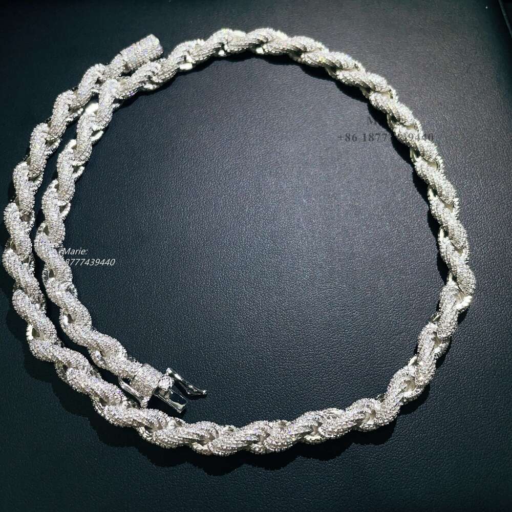 Fashion Jewelry Vvs Moissanite Diamond 7mm Wide Rope Chain Iced Out Necklace 925 Sterling Silver Hip Hop