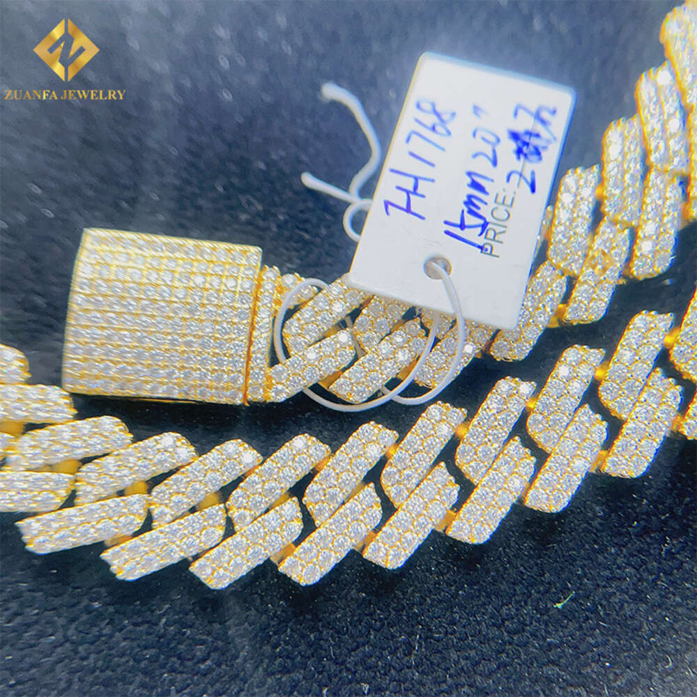 Hiphop Jewelry 15mm Iced Out Vvs Moissanite Chain 925 Sterling Silver Miami Cuban Chain Necklace