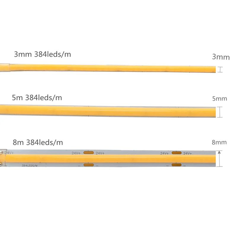 3mm 5mm Ultra Thin COB LED Strips 12V 24V RA>90 High CRI LED Tape Light Cuttable Flexible 16.4FT Super Bright IP20 for Indoor House Kitchen