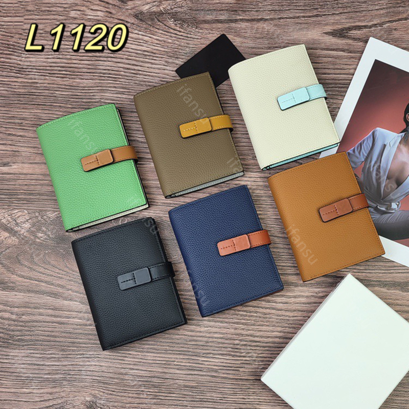 Genuine Leather Women's Fashion Classic Luxury Brand Color Blocking Multi Card Slot Credit Card Clip Portable Buckle L Zero Wallet Black Bro