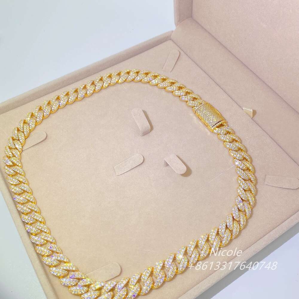Drop Shipping Fashion Iced Out Hip Hop Jewelry Gra Vvs Moissanite Gold Filled Sier Cuban Link Chain