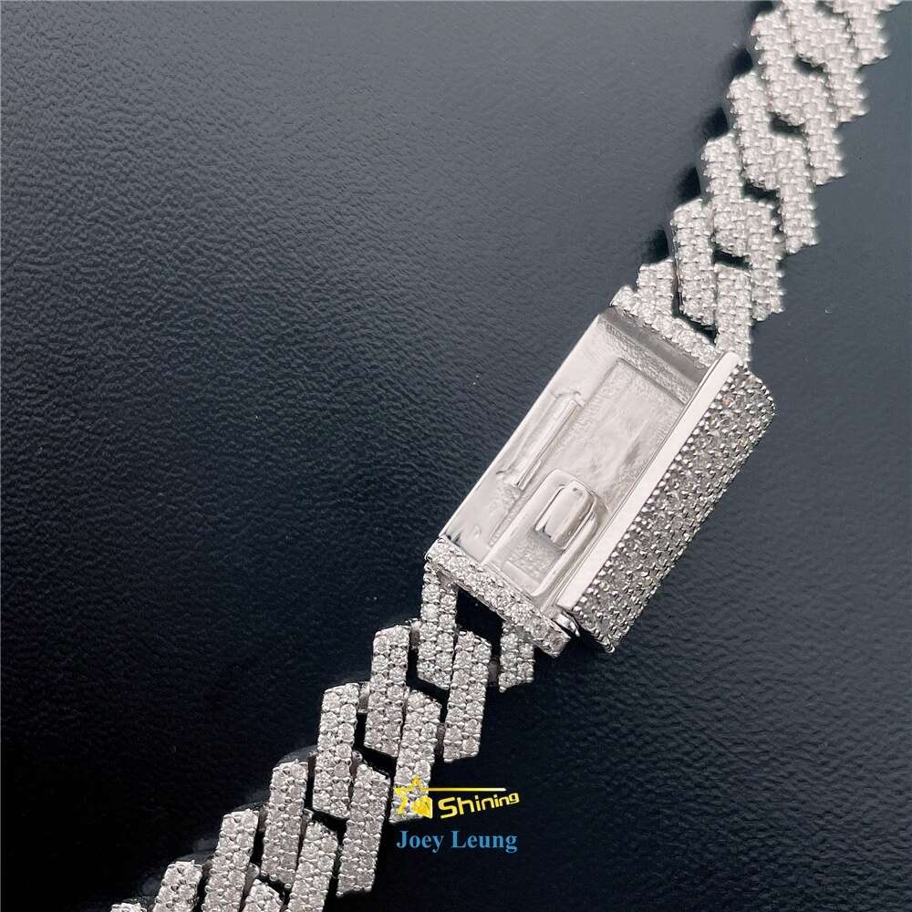 Hip Hop Jewelry Real Gold Plating Silver Necklace Moissanite Cuban Link Chain Iced Out