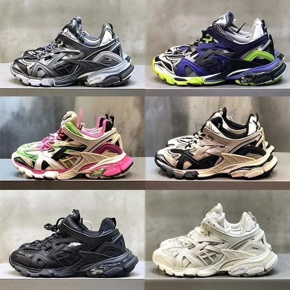 With Box Track 2 Sneakers Designers 2.0 Shoes Casual Men Women Tracks 4.0 Breathable Sneaker mesh nylon cloth Embossed leather lace-up Jogging Hiking Chaussures 36-45