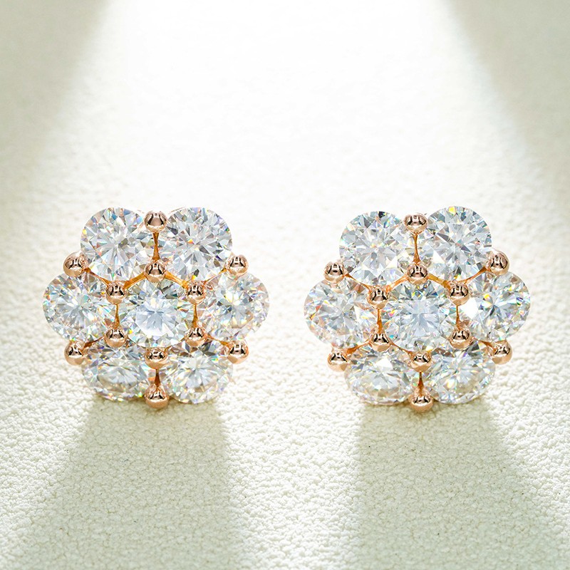 New Trendy Men Women Silver Earrings Pass Test 925 Sterling Silver 5mm Round VVS Moissanite Flower Earrings Studs Nice Gift Bling Jewelry for Party We