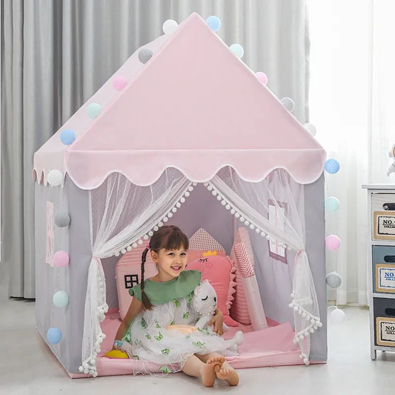 Large Children Toy Tent 1.35M Wigwam Folding Kids Tents Tipi Baby Play House Girls Pink Princess Castle Child Room Decor 240110