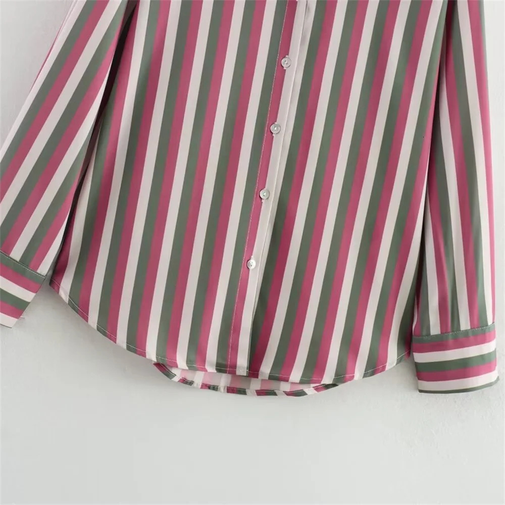 Zach Ailsa Early Spring Womens Fashion Casual Loose Versatile Striped Satin Texture Long sleeved Shirt 240111