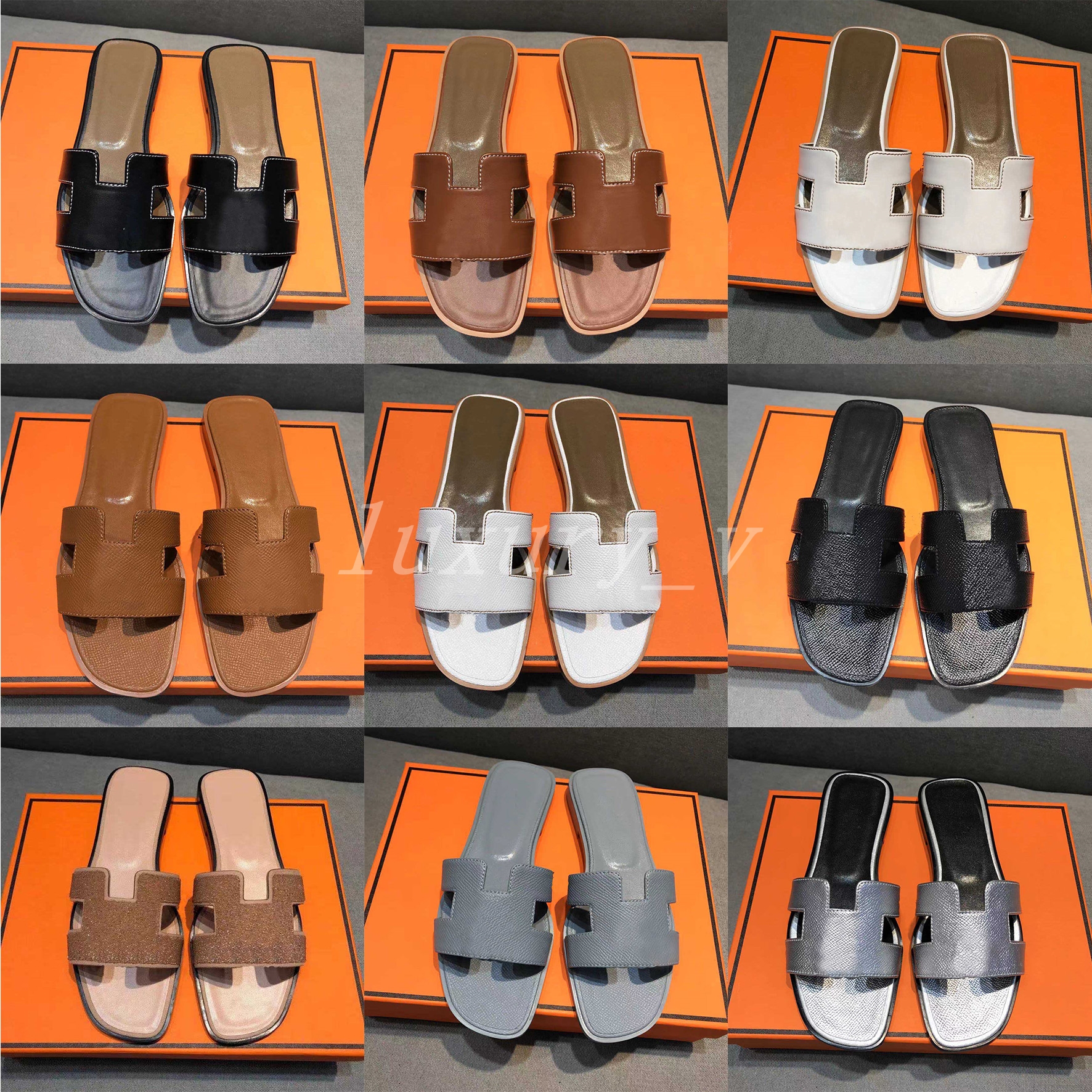 Designer Slippers Leather Brand Women Sandals Slides Summer Flat Shoes Fashion Beach Ladies Letter Slipper Size 35-42