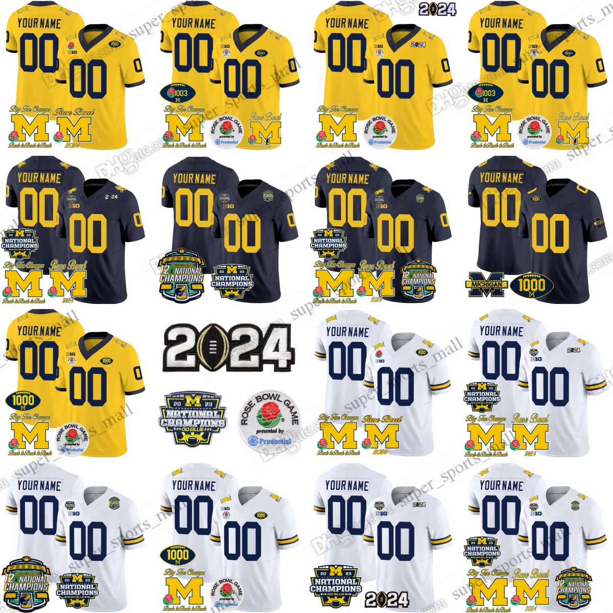 Custom NCAA S-6XL 2024 Big Ten Champion Michigan Wolverines Football Jersey 9 J.J. McCarthy 10 Tom Brady 2 Blake Corum 1 Roman Wilson12 Cade McNamara 25 Junior Colson