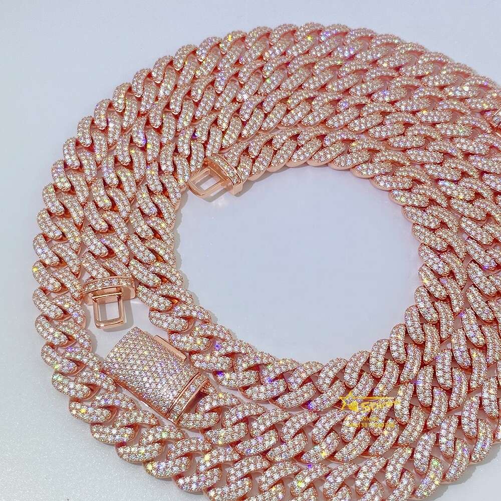 Wholesale Rose Gold Pass Diamond Tester Moissanite S925 13mm Trendy Mens Hip 13mm Iced Out Cuban Link Chain