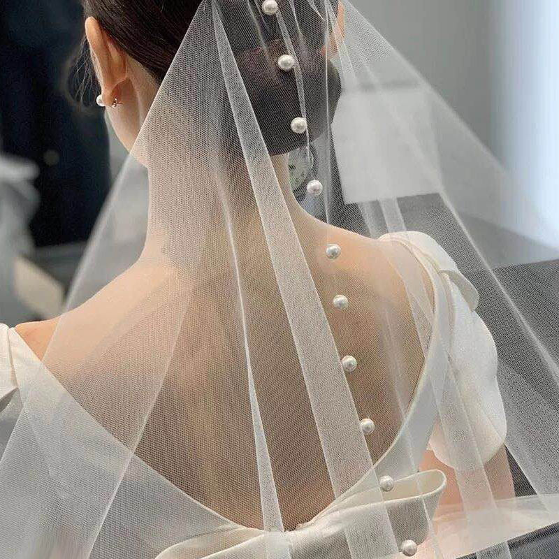 bridal veils 60cm 80cm long mantillas for church veil with pearl wedding accessories 2 layer comb