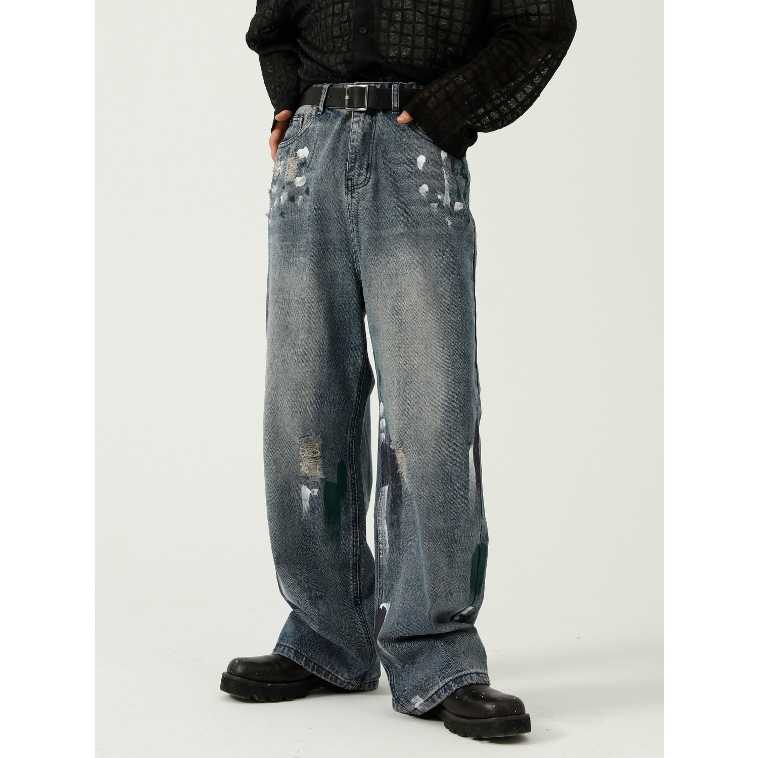 Men's Jeans European Style plein Brand s Slim Denim Trousers Black Straight Skulls Biker Hole Pants for J240111