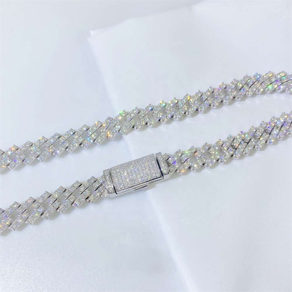 Bussdown Thick 8mm 10mm 13mm 925 Solid Silver Iced Out Vvs Moissanite Cuban Link Chain Cuban Link Bracelet