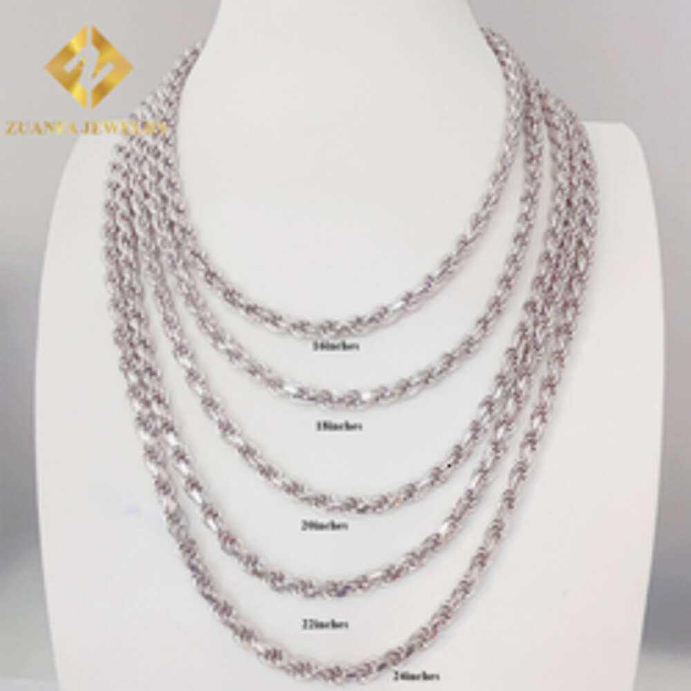 Mens Italian Heavy Chain 925 Sterling Silver Moissanite Diamond Cut 6mm Width Rope Necklace for Men