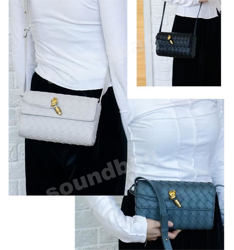 Evening Woven Clutch: Hancrafte, Metal Clasp Front Flap Lock ,Chic Gri with Golen Harware - Elegant Small Square Shouler & Crossboy Women Leather Bag