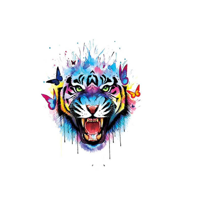 Fox Tattoo Sticker, Lion Tiger Colored Flower Arm, Water Transfer Printing, Waterproof Simulated Sticker