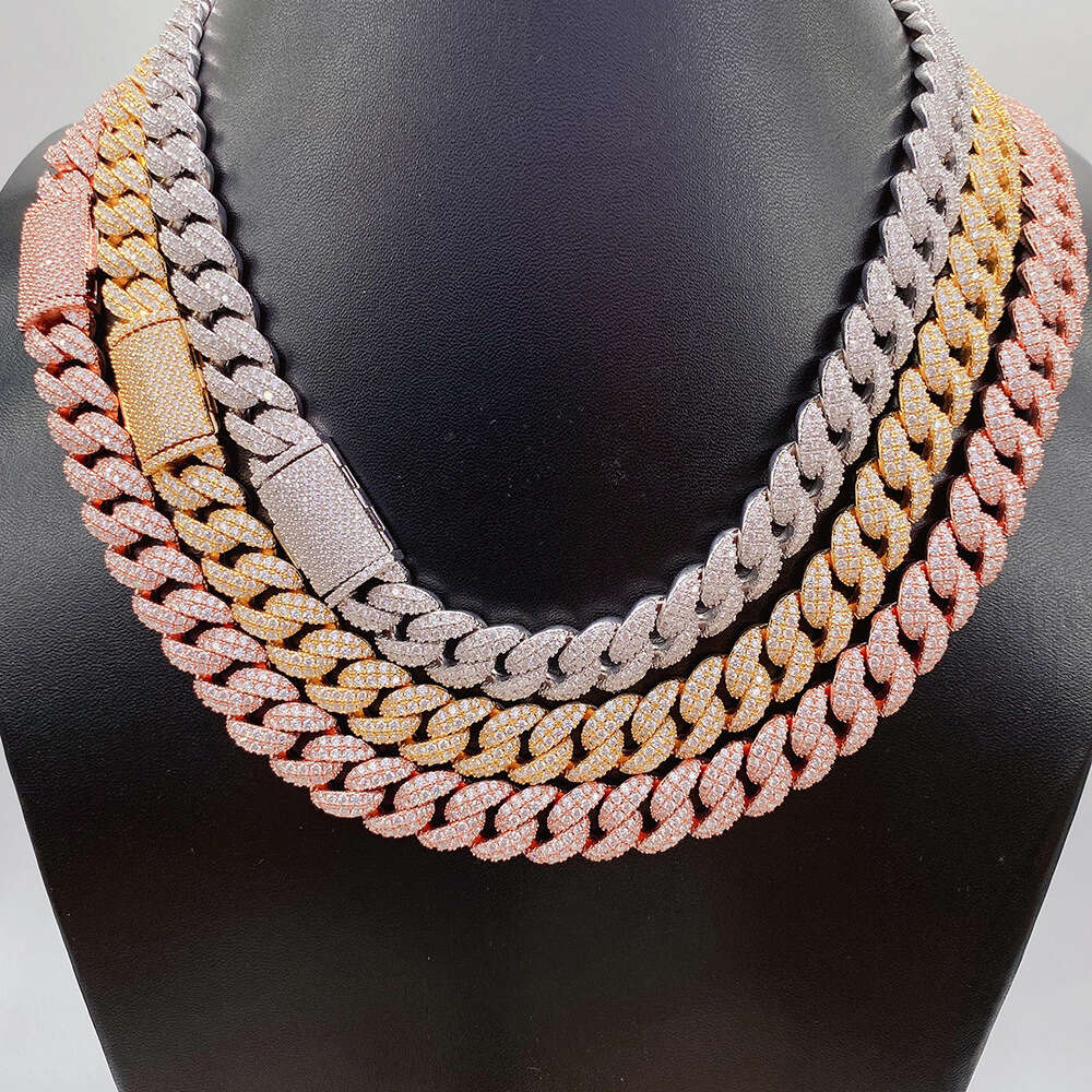 Hip Hop Style 925 Sterling 12mm Mens Cuban Chain Necklace Miami Cuban 925 Sterling Silver Necklace Men Moissanite Necklace
