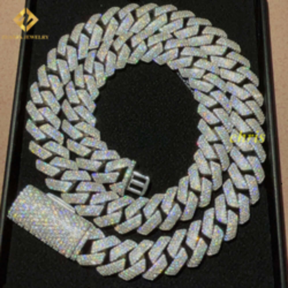 Fast Delivery 15mm 4 Rows Stone Vvs Moissanite Iced Out Diamond 925 Cuban Link Chain