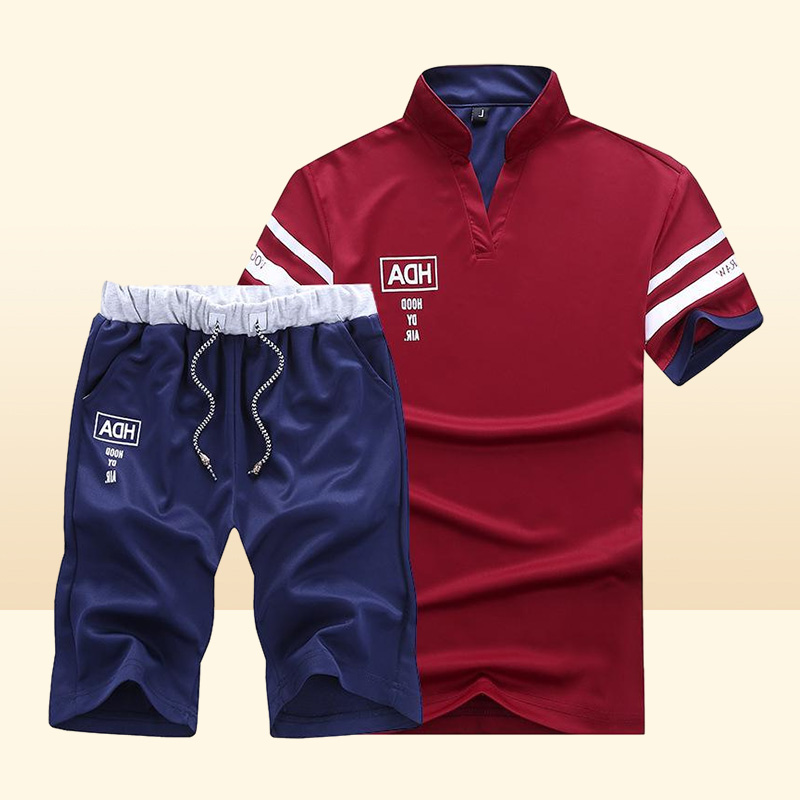 Men039s Summer Tracksuits Shorts Short Sleeve T Shirt Men Beach Tee Male Elastic Waist Homme Solid Color