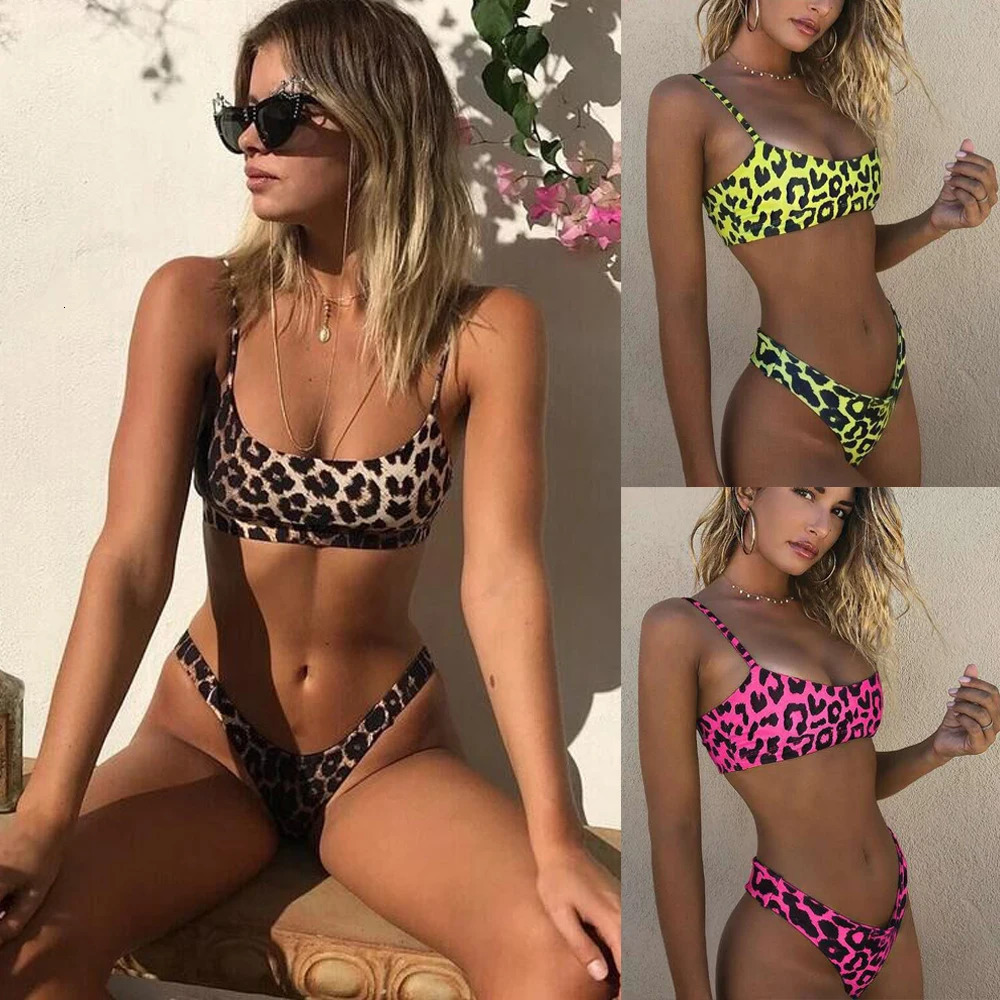 Women Sexy Wear Female Swimwear Beach Bikini Leopard Beachwear Set Bathingsuit Snakeskin Push Up Swimsuit 240111
