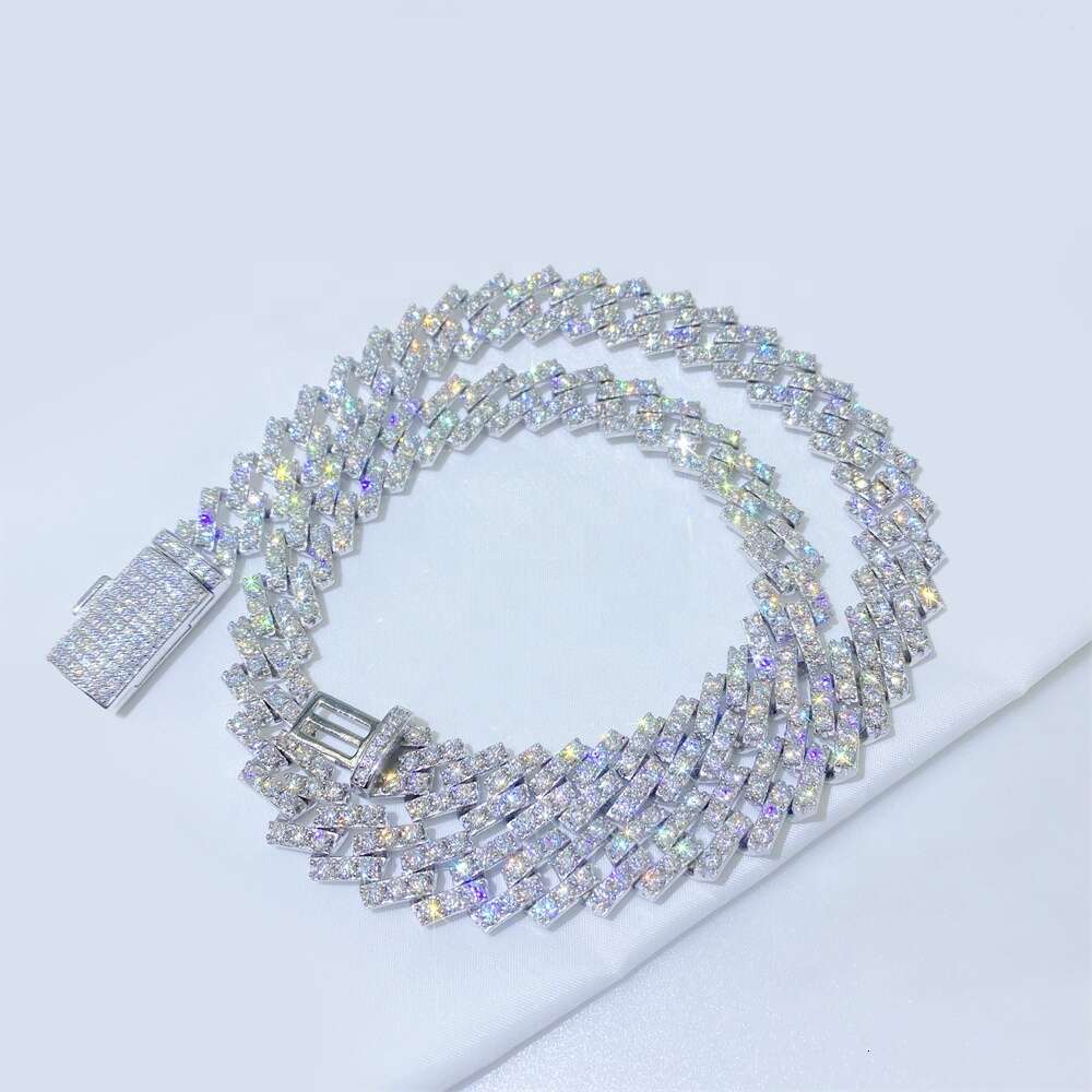 Bussdown Thick 8mm 10mm 13mm 925 Solid Silver Iced Out Vvs Moissanite Cuban Link Chain Cuban Link Bracelet