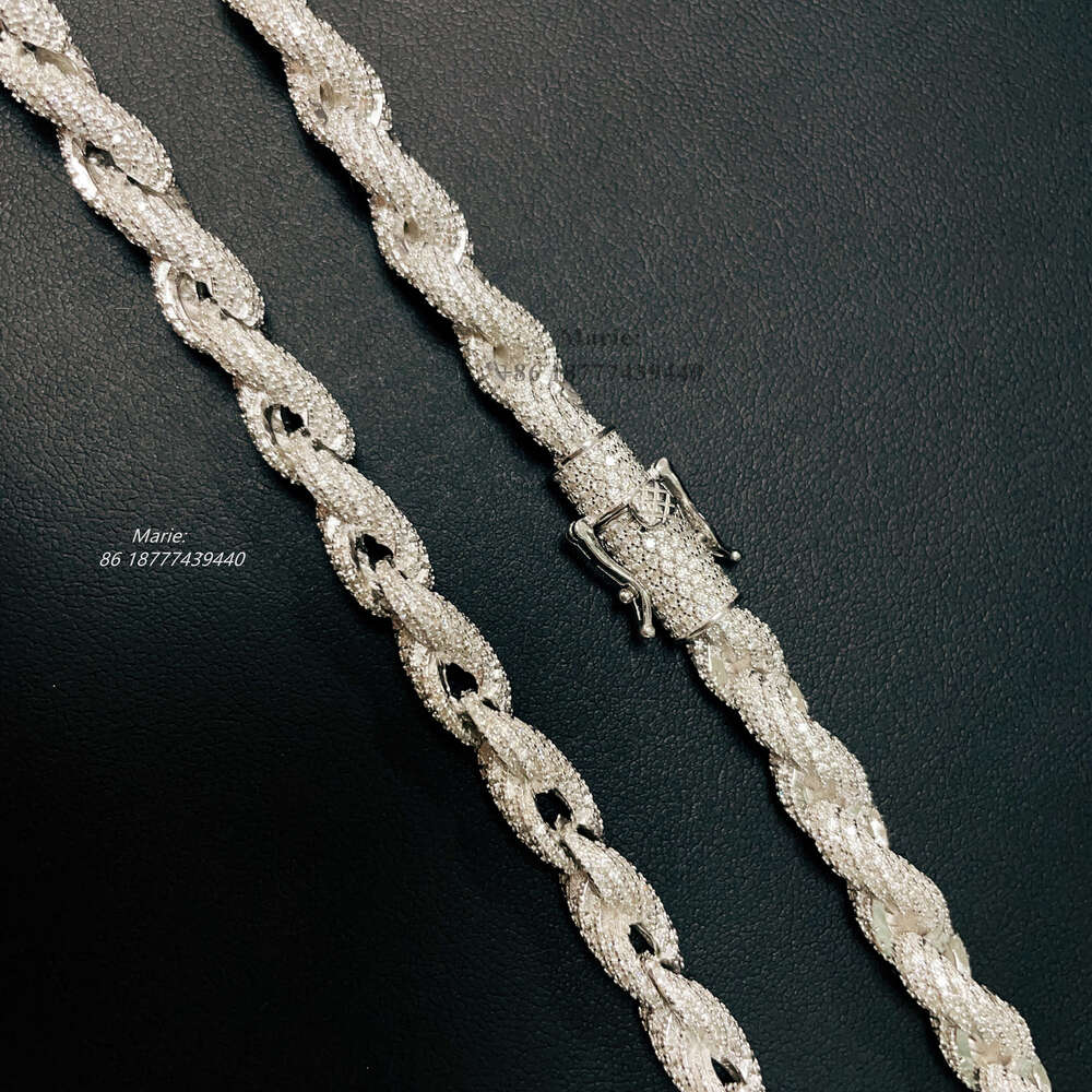 Fashion Jewelry Vvs Moissanite Diamond 7mm Wide Rope Chain Iced Out Necklace 925 Sterling Silver Hip Hop