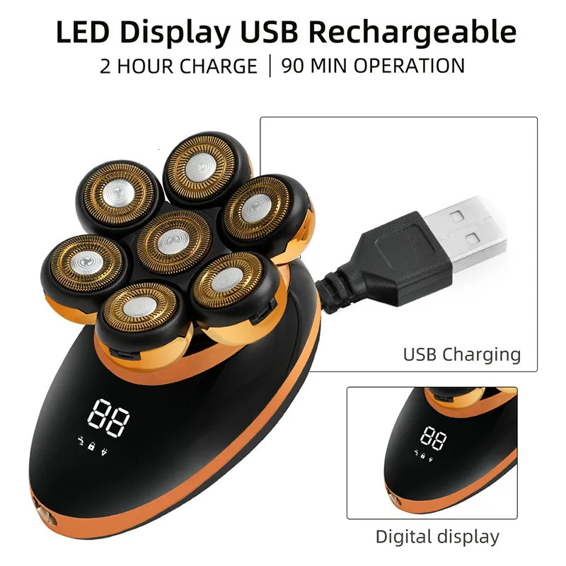 Men 7D Floating Electric Shaver Wet Dry Beard Hair Trimmer Razor Rechargeable Bald Head Shaving Machine LCD Display 240110