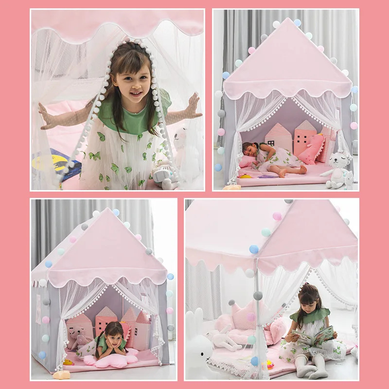 Large Children Toy Tent 1.35M Wigwam Folding Kids Tents Tipi Baby Play House Girls Pink Princess Castle Child Room Decor 240110