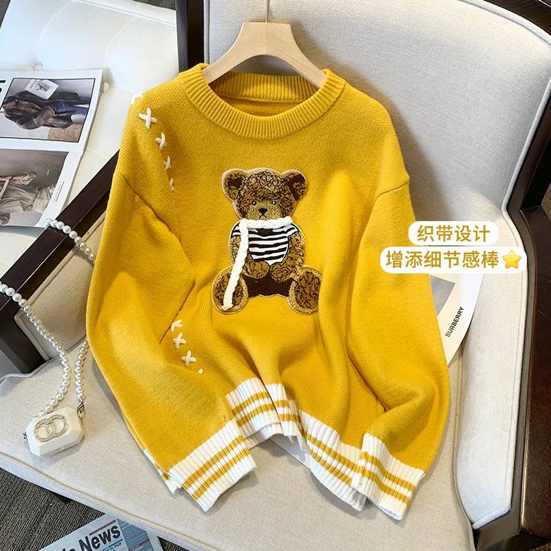 Cute teddy bear embroidered knit restores the ancient style of autumn winter and winter in 2023 making it a casual round shirt sweater 240110 - view 3