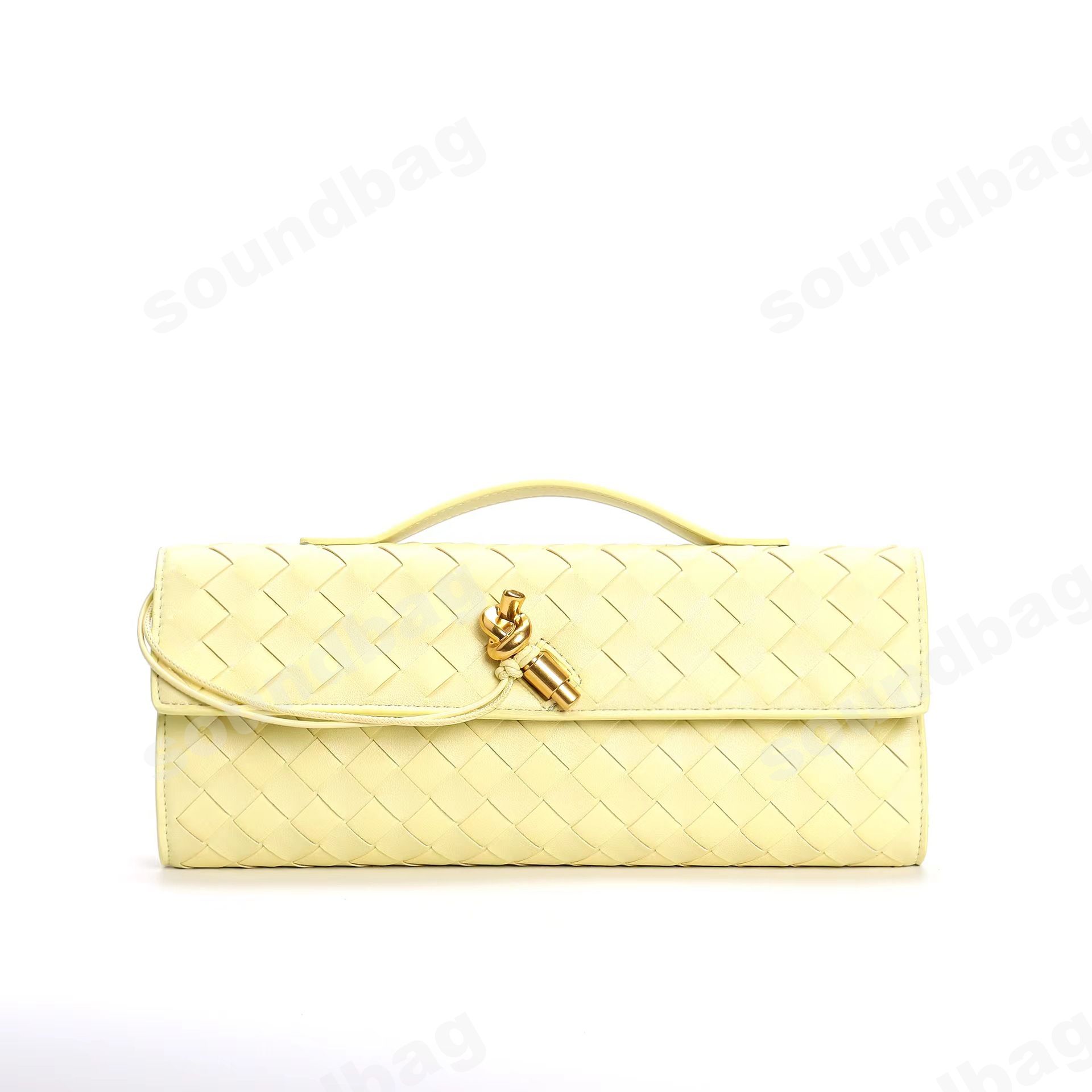 Evening Woven Clutch: Handcrafted, Metal Clasp Front Flap Lock ,Chic Grid with Golden Hardware - Elegant Small Square Shoulder & Crossbody Women Leath