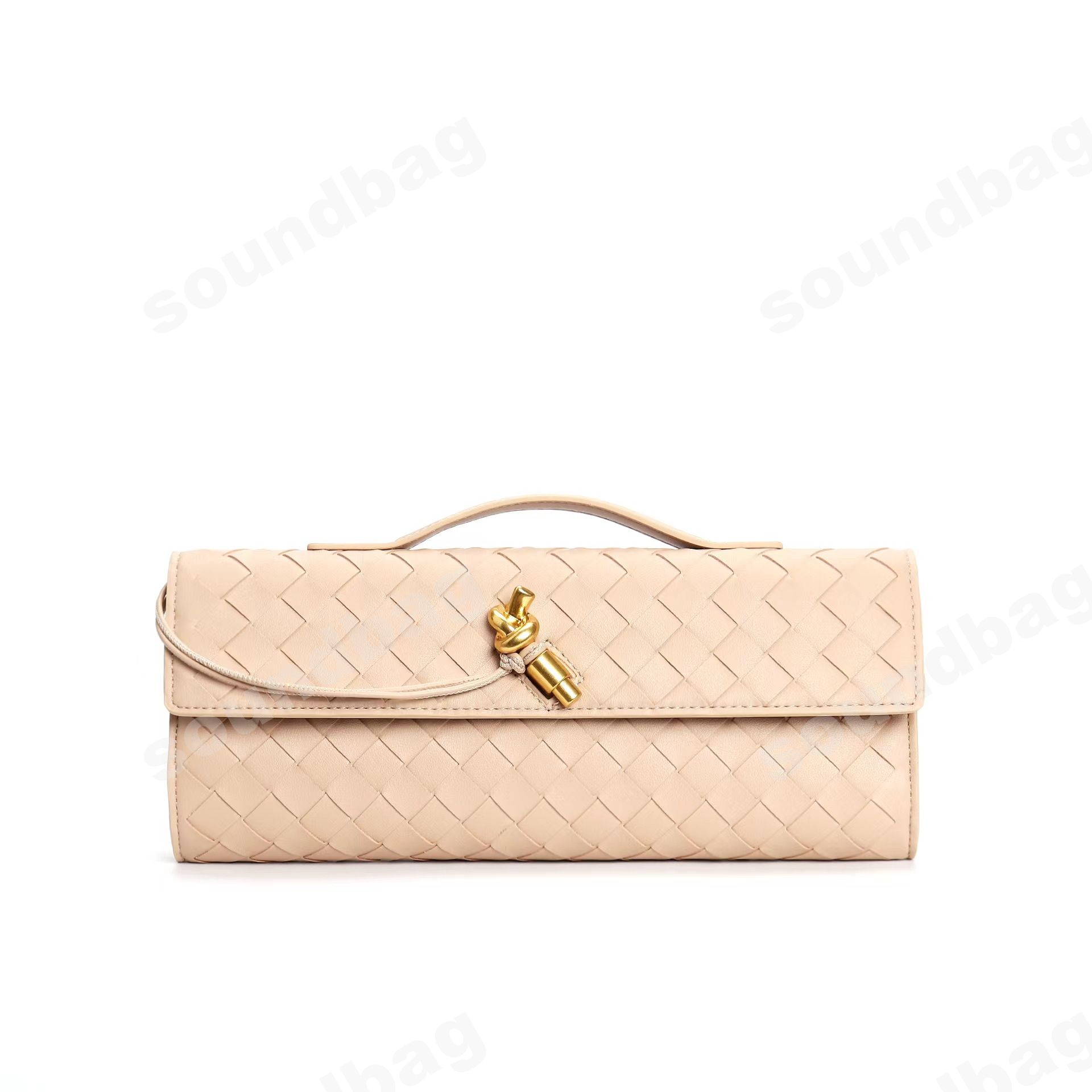 Evening Woven Clutch: Hancrafte, Metal Clasp Front Flap Lock ,Chic Gri with Golen Harware - Elegant Small Square Shouler & Crossboy Women Leather Bag