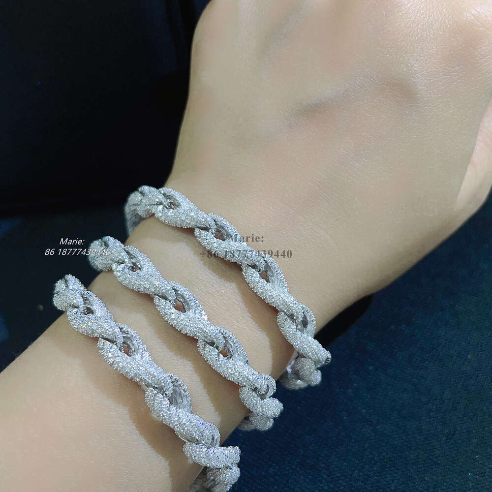 Fashion Jewelry Vvs Moissanite Diamond 7mm Wide Rope Chain Iced Out Necklace 925 Sterling Silver Hip Hop