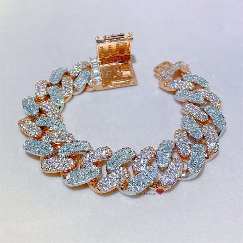 Rose Gold 2 Tone Vvs Moissanite Diamond 20mm Thick Sterling Silver Cuban Bracelet