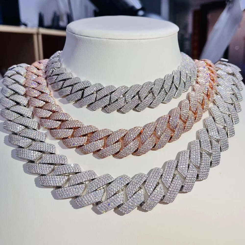 Custom Pass Diamond Test Vvs Moissanite Cuban Link Chain 10mm 12mm 15mm 18mm 20mm Hip Hop Necklace Men 925 Jewelry