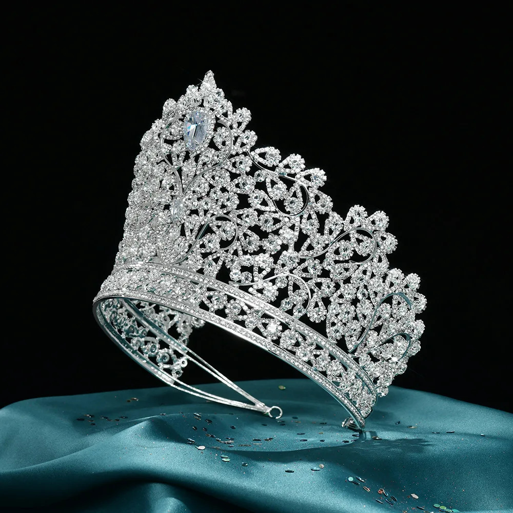 Zirconia Tiaras and Crowns Rhinestones Headband For Brides Party Big Large Headpiece Wedding Accessories Bridal Hair Jewelry 240110