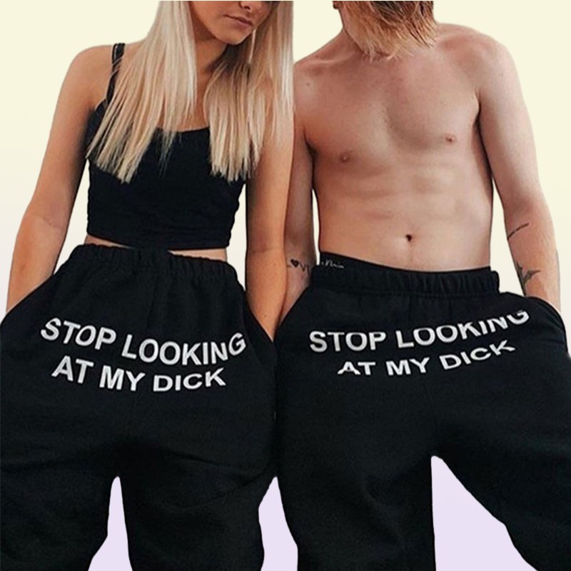 Summer Joggers Women Pants Letter Stop Looking At My Dick Sweatpants Hip Hop Black High Waist Jogging Pants Trousers Women