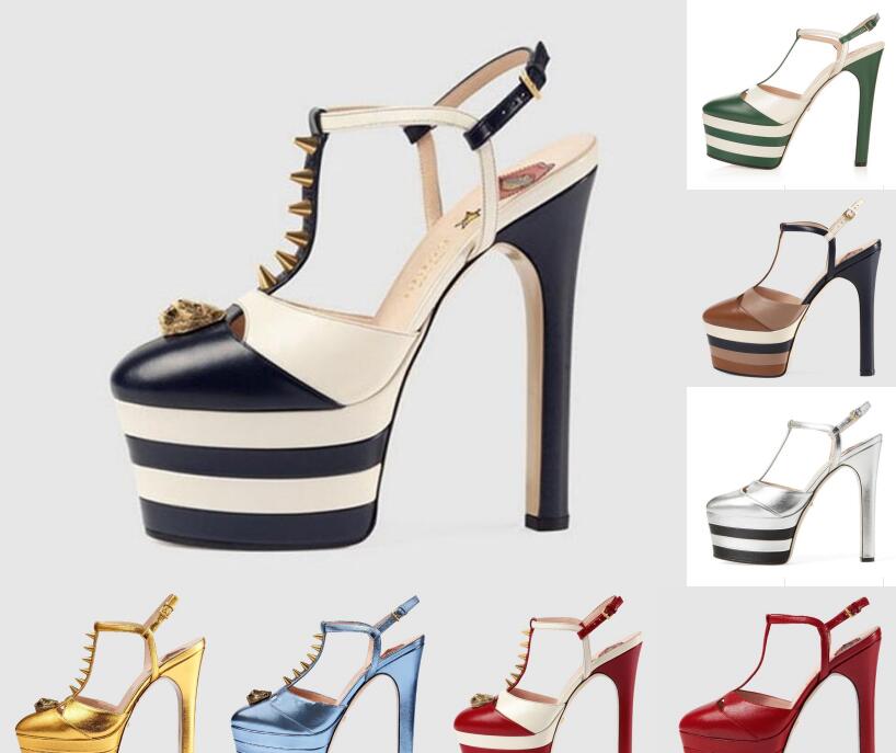 Top quality High-heel shoes Ankle Strap Platform heels sandals Pumps 16mm chunky block Dress shoes Designer party Wedding shoes