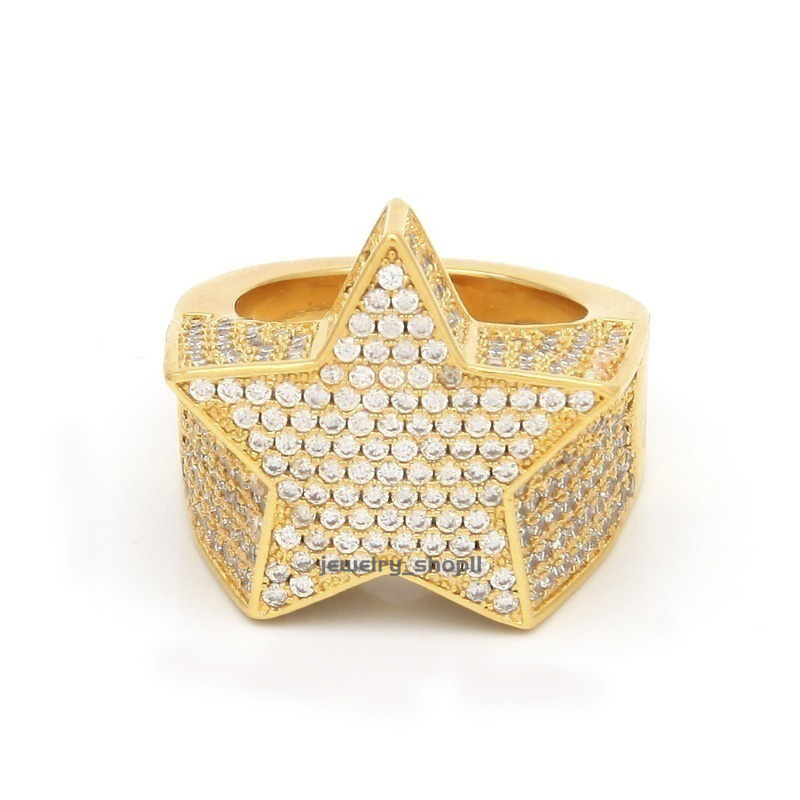 moissanite ring mens diamond ring passed GRA Diamond Five-pointed star Mens star ring Hip Hop trendy ring moissanite diamond 18k gold sterling silver 