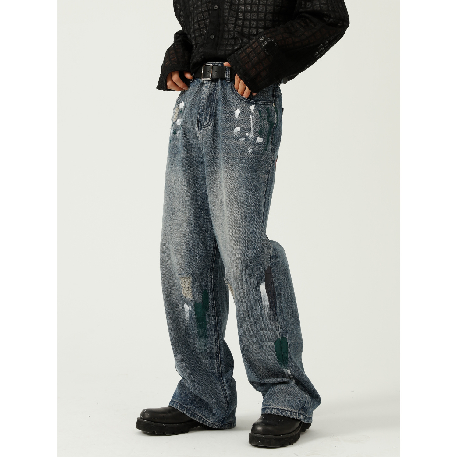 Men's Jeans European Style plein Brand s Slim Denim Trousers Black Straight Skulls Biker Hole Pants for J240111