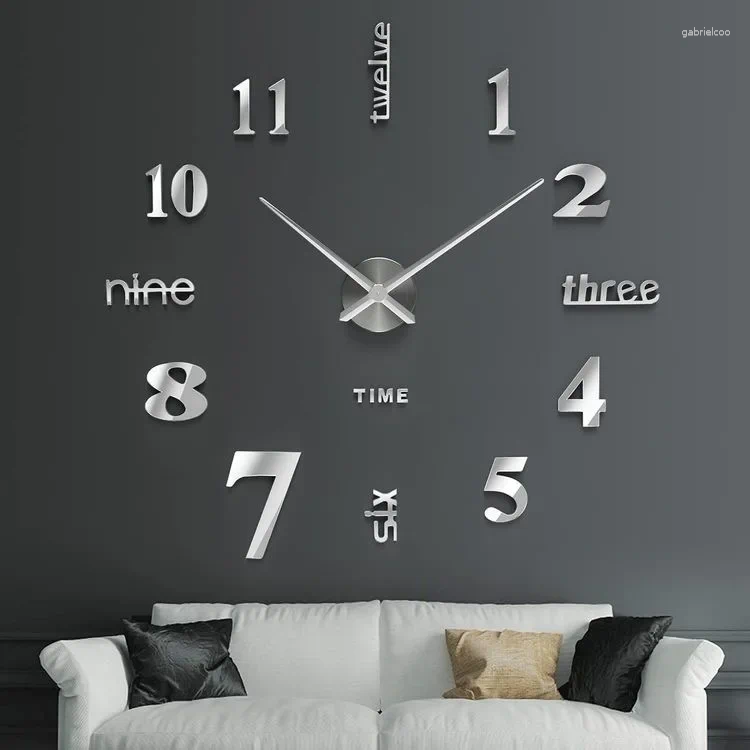 Wall Clocks Quartz Stickers Adhesive Decor Mirror Large Home Room Watches Clock Living For Hanging Self Frameless Wall mounted clock