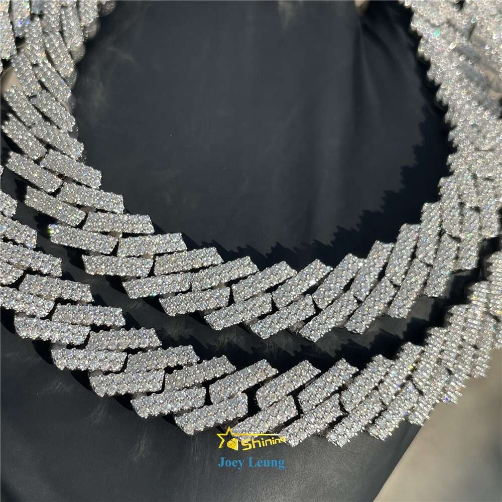 Hip Hop Jewelry Real Gold Plating Silver Necklace Moissanite Cuban Link Chain Iced Out