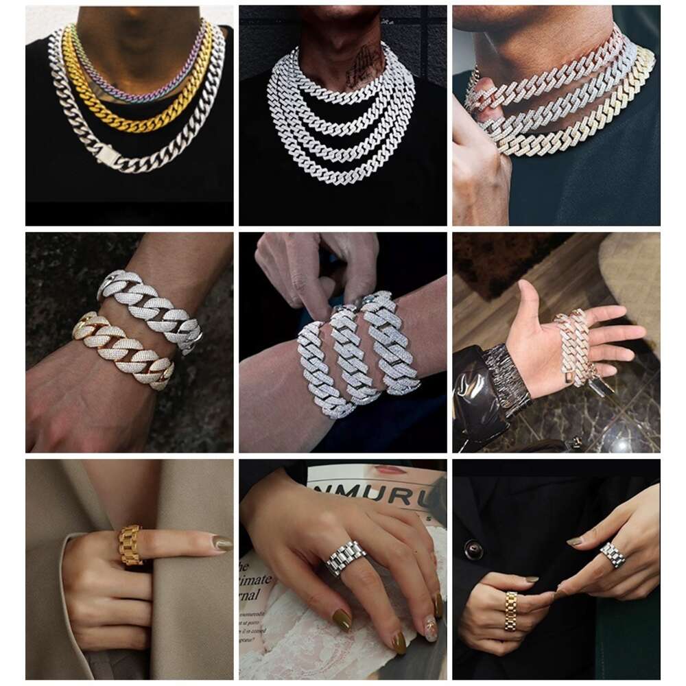 Hip Hop Jewelry Moissanite Necklace Men d Color Vvs Moissanite Chain Men Gold Plated Cuban Mossanite Link Cuban Moissanite Chain