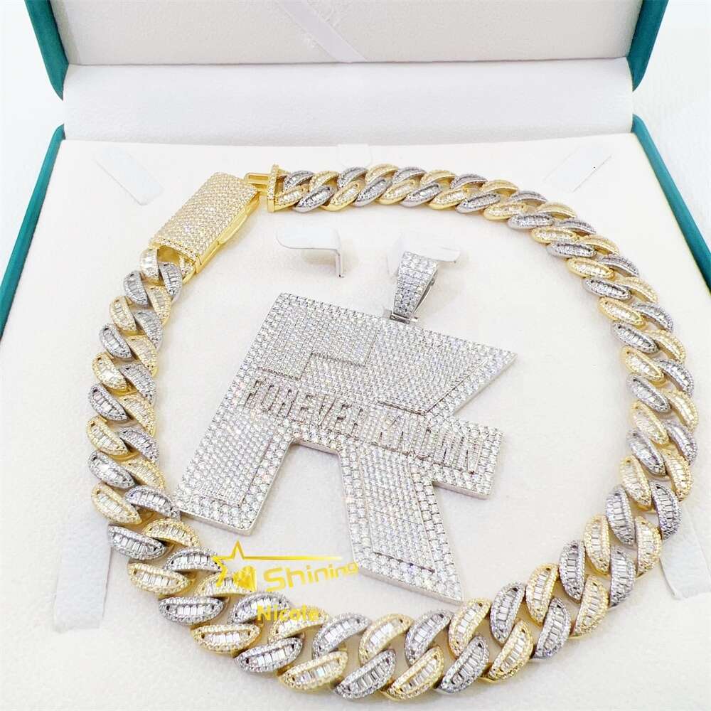 Custom Iced Out Jewelry 15mm Width 2 Tones Gold Plated S925 Gra Moissanite Miami Cuban Link Chain