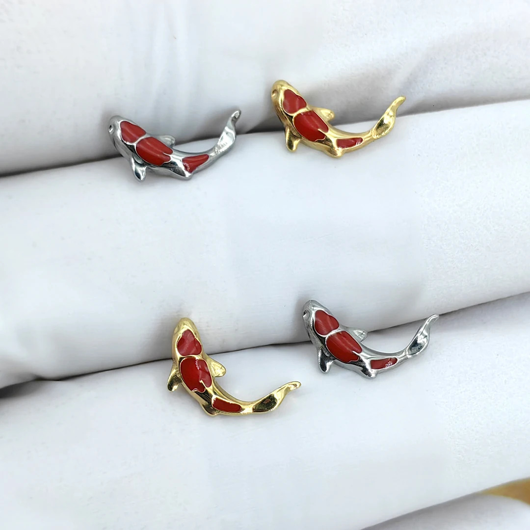 MDNEN G23 Goldfish EAR PIERC Oil Dripping Paved Threaded Top Studs Tragus Pircing Earrings Lip Stud Piercing Jewelry 240110