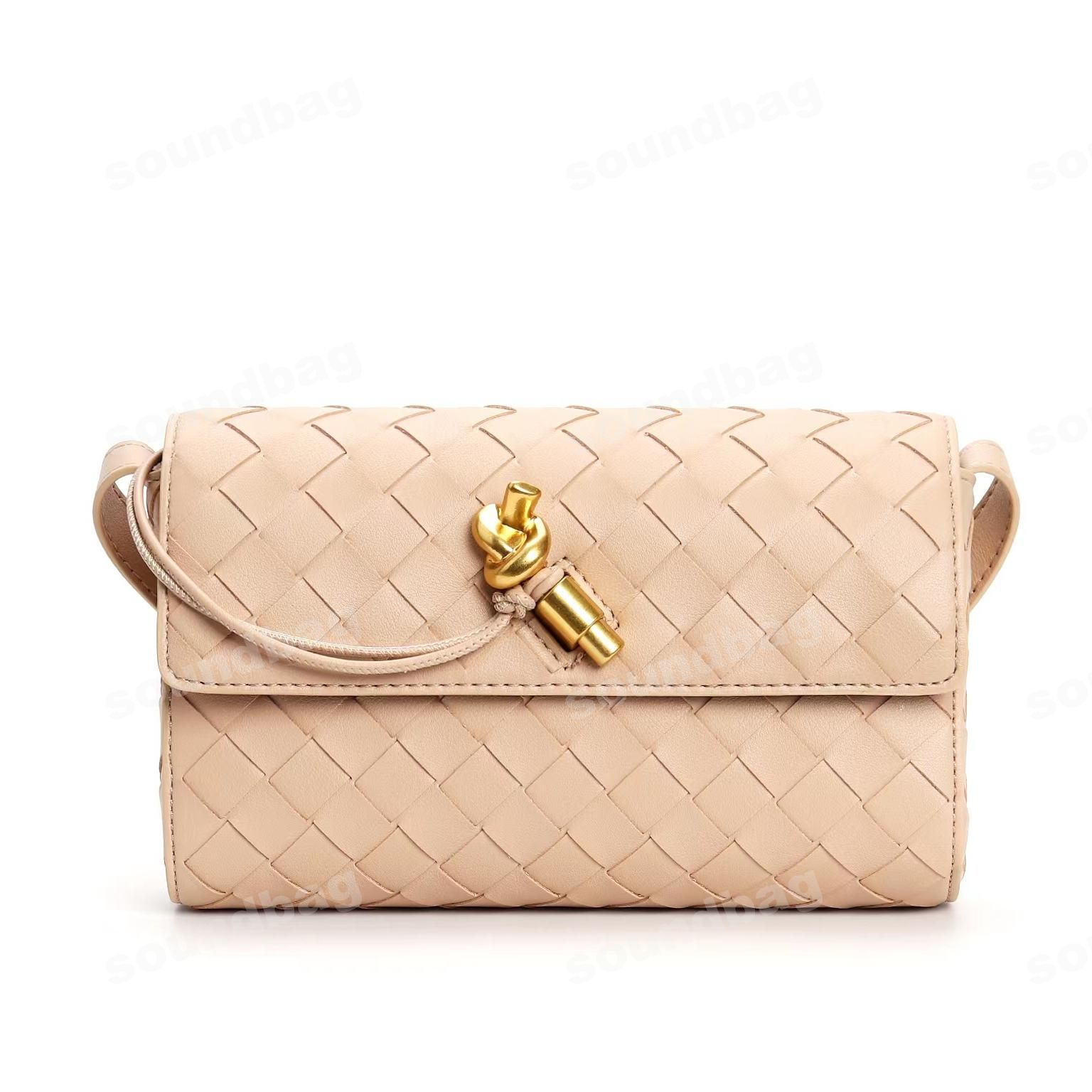 Evening Woven Clutch: Hancrafte, Metal Clasp Front Flap Lock ,Chic Gri with Golen Harware - Elegant Small Square Shouler & Crossboy Women Leather Bag